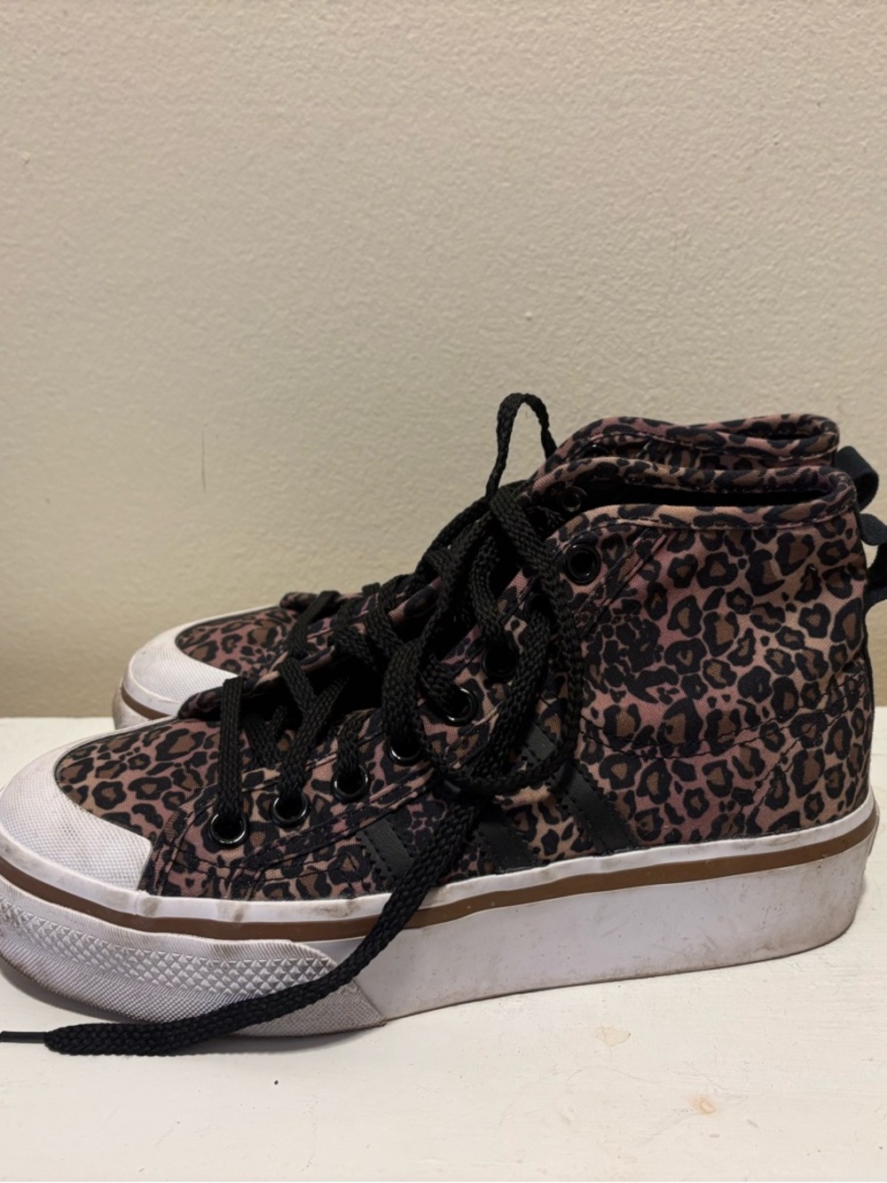 Adidas Leopard Print High Top Sneakers - Black & Brown